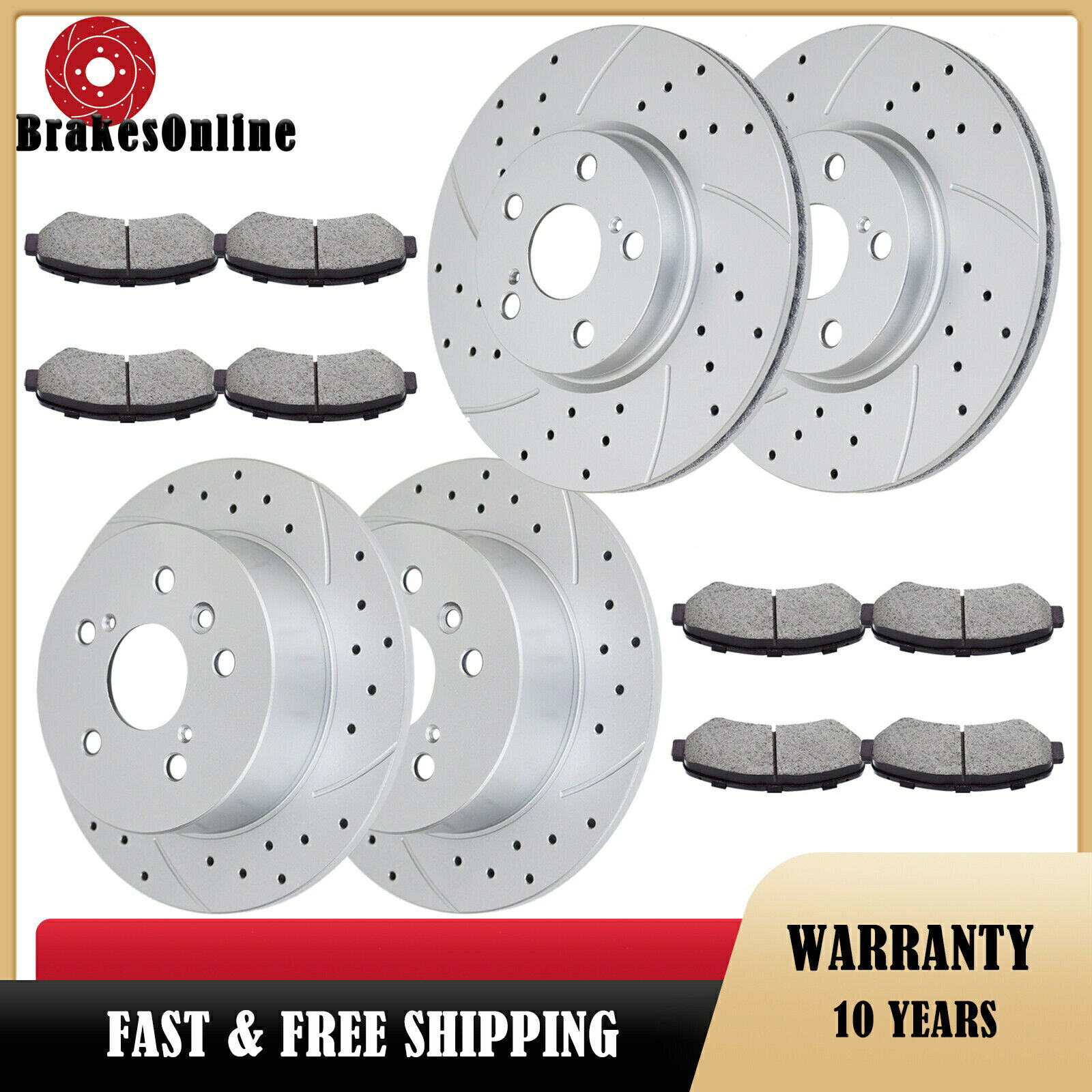 brake disc rotor トヨタアバロン2013-2018フロントおよびリアドリルスロットブレーキローターパッドに適しています Fit for Toyota Avalon 2013-2018 Front and Rear Drilled Slotted Brake Rotors Pads