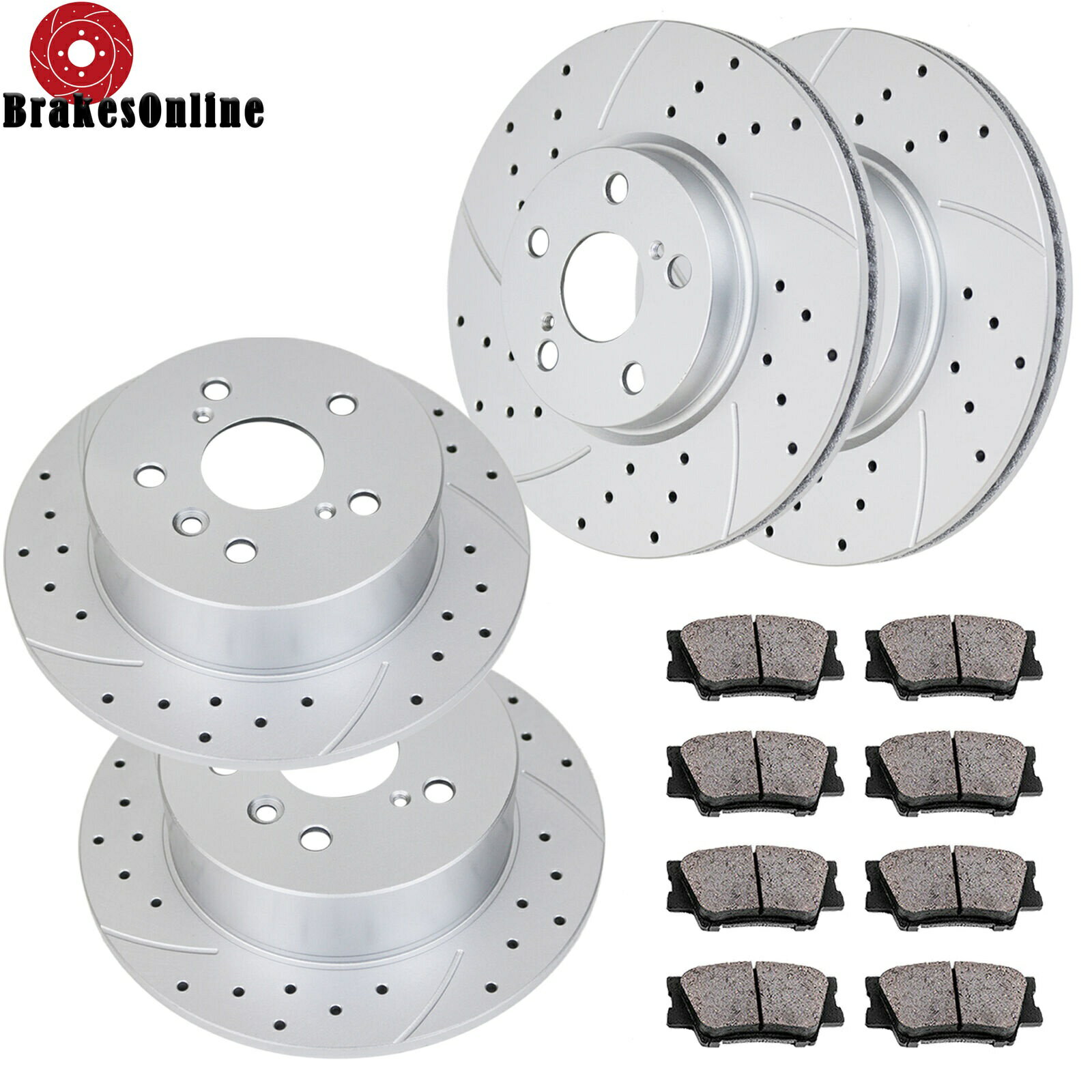 brake disc rotor トヨタカムリアバロンブレーキ用のドリルスロットスロットフロントリアブレーキローターとパッド Drilled Slotted Front Rear Brake Rotors and Pads for Toyota Camry Avalon Brakes
