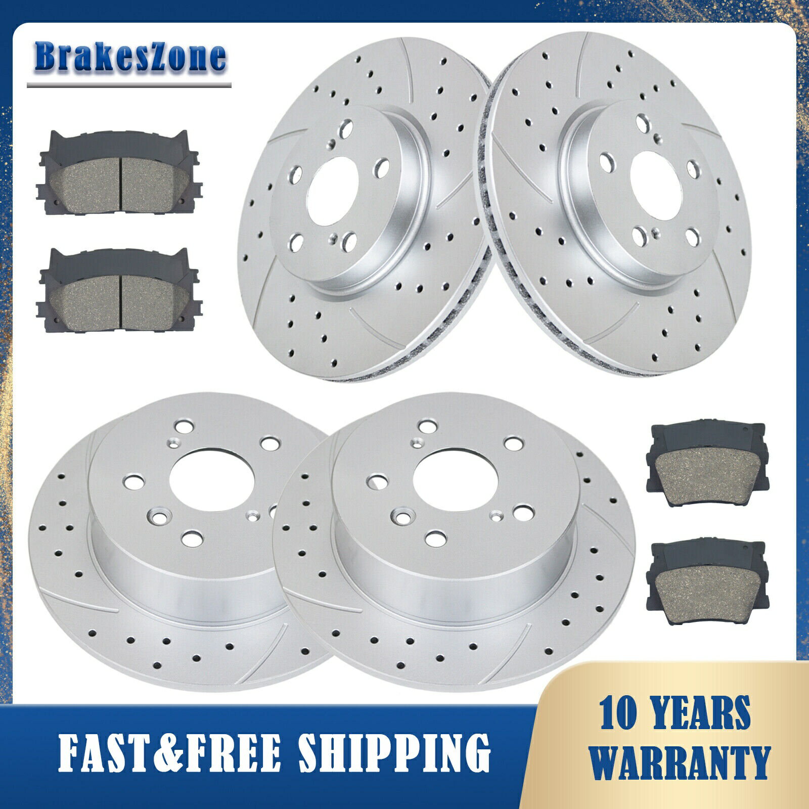 brake disc rotor トヨタカムリレクサスES300H 296mmフロントと281mmリアブレーキローターパッドに適合します Fit for Toyota Camry Lexus ES300H 296mm Front and 281mm Rear Brake Rotors Pads