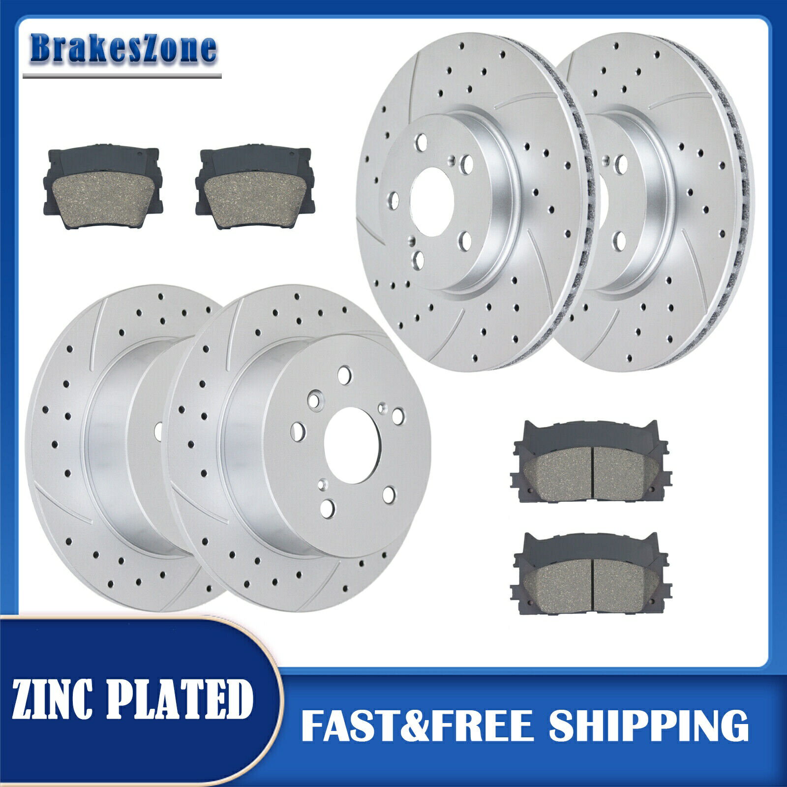 brake disc rotor 2013年2014年から2018年のトヨタアバロンブレーキキットのドリルフロントリアブレーキローターパッド Drilled Front Rear Brake Rotors Pads for 2013 2014-2018 Toyota Avalon Brakes Kit