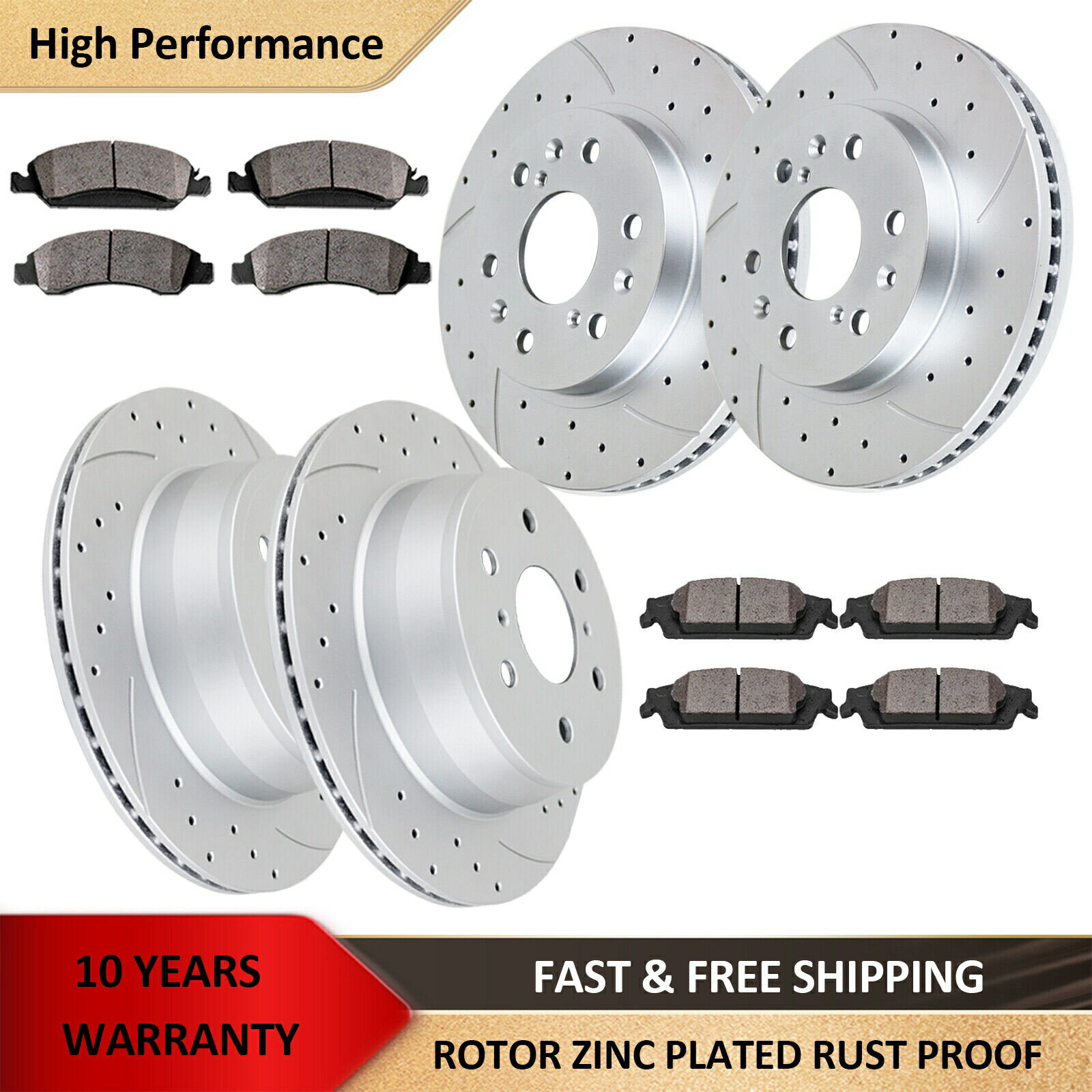 brake disc rotor シボレーシルバラードシエラ1500用のドリルスロットスロットフロントローターブレーキパッドキット Drilled Slotted Front Rear Rotors Brake Pads Kit for Chevy Silverado Sierra 1500