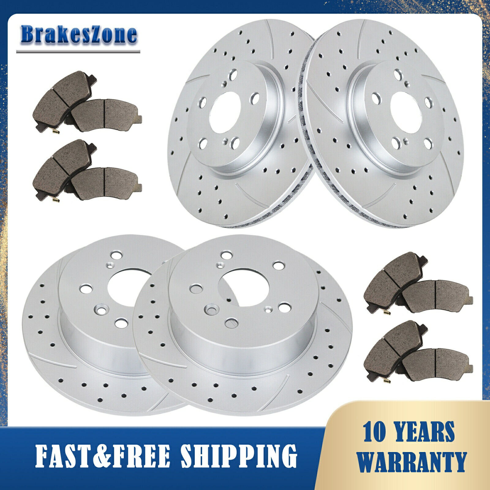 brake disc rotor 296mmフロント＆281mmリアブレーキローターパッドは、トヨタカムリレクサスES300Hにフィットします 296mm Front & 281mm Rear Brake Rotors Pads Fit for Toyota Camry Lexus ES300H