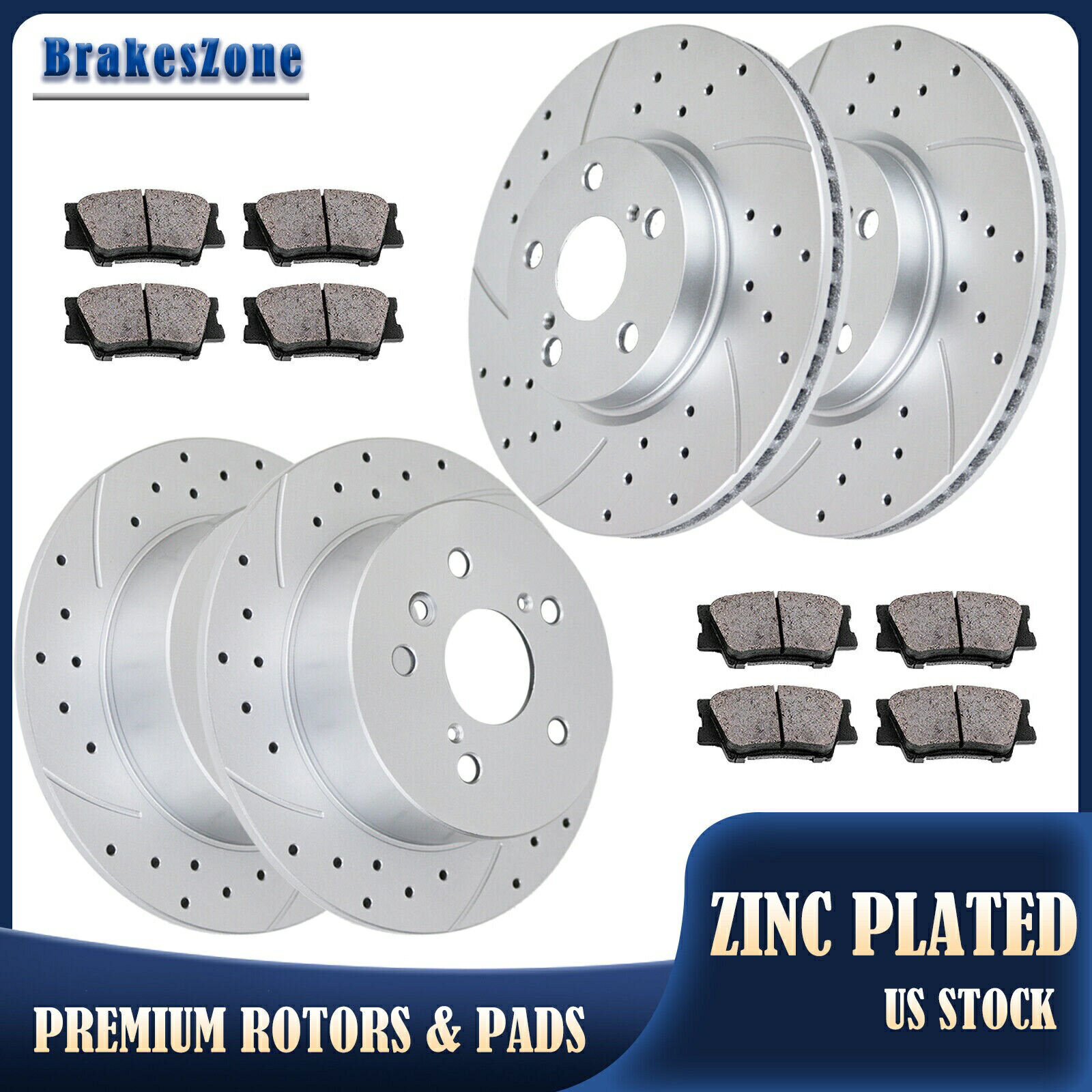 brake disc rotor トヨタアバロンブレーキ用のドリルスロットスロットフロントリアブレーキローターとブレーキパッド Drilled Slotted Front Rear Brake Rotors and Brake Pads for Toyota Avalon Brakes