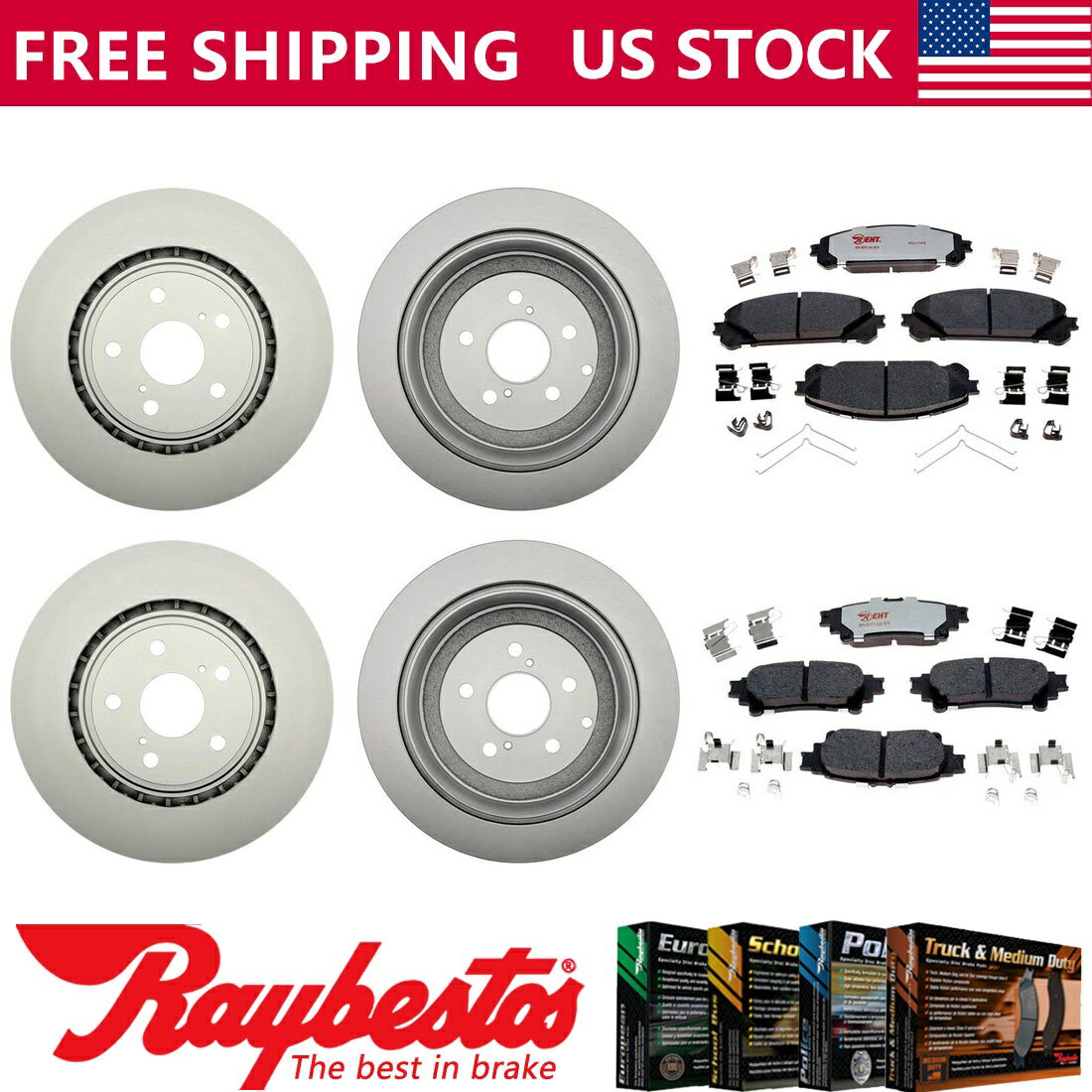 brake disc rotor 2010-2015レクサスRX350フロントリアコーティングブレーキローターとハイブリッドブレーキパッド For 2010-2015 Lexus RX350 Front Rear Coated Brake Rotors & Hybrid Brake Pads