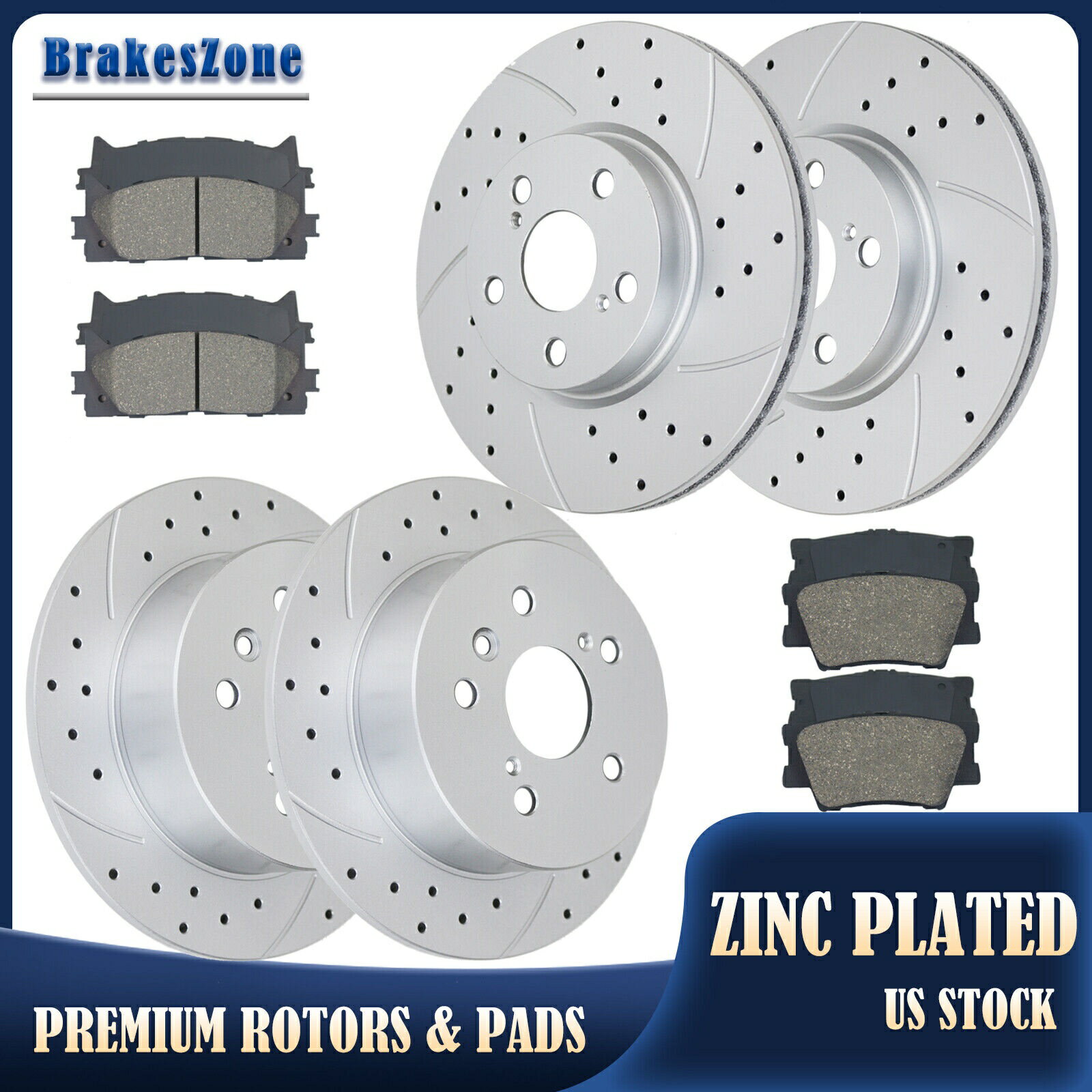 brake disc rotor 296mmフロントと281mmリアブレーキローターパッドキットトヨタカムリアバロンブレーキ 296mm Front and 281mm Rear Brake Rotors Pads Kit for Toyota Camry Avalon Brakes