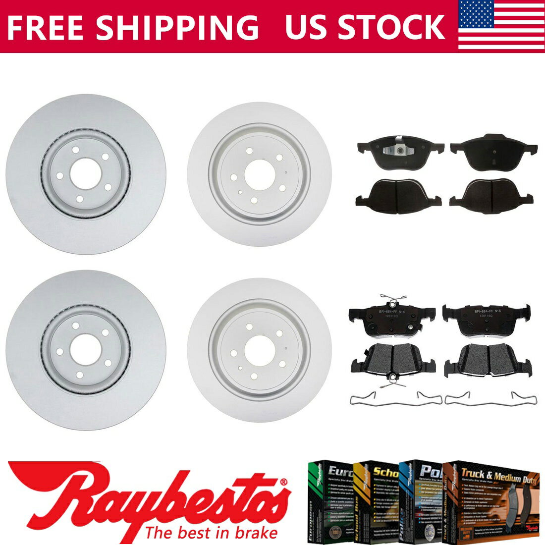 brake disc rotor 2019フォードエスケープフロントリアキットコーティングブレーキローターセラミックパッド-raybestos Fits 2019 Ford Escape Front Rear Kit Coated Brake Rotors Ceramic Pads -Raybestos