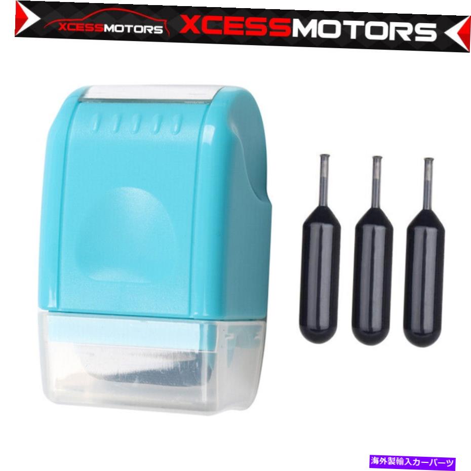 海外製 エアロパーツ 0.67インチ盗難保護ガードを識別します。 0.67In Identify Theft Protection Guard Wide Roller Stamp w/ 3 Ink Refill - Blue