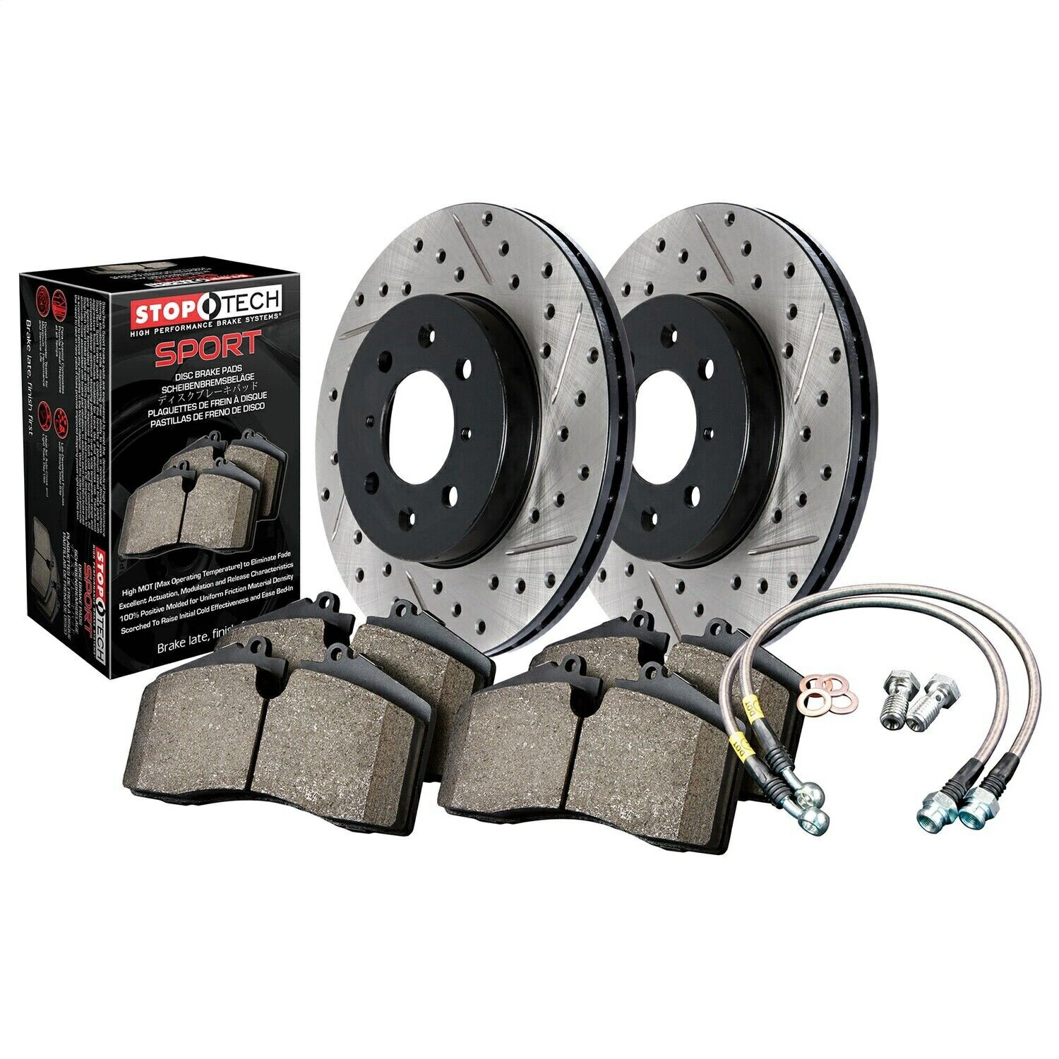 brake disc rotor STOPTECH 978.44012Fスポーツディスクブレーキキットは、クロスドリルとスロットローターを備えています StopTech 978.44012F Sport Disc Brake Kit w/Cross-Drilled And Slotted Rotors
