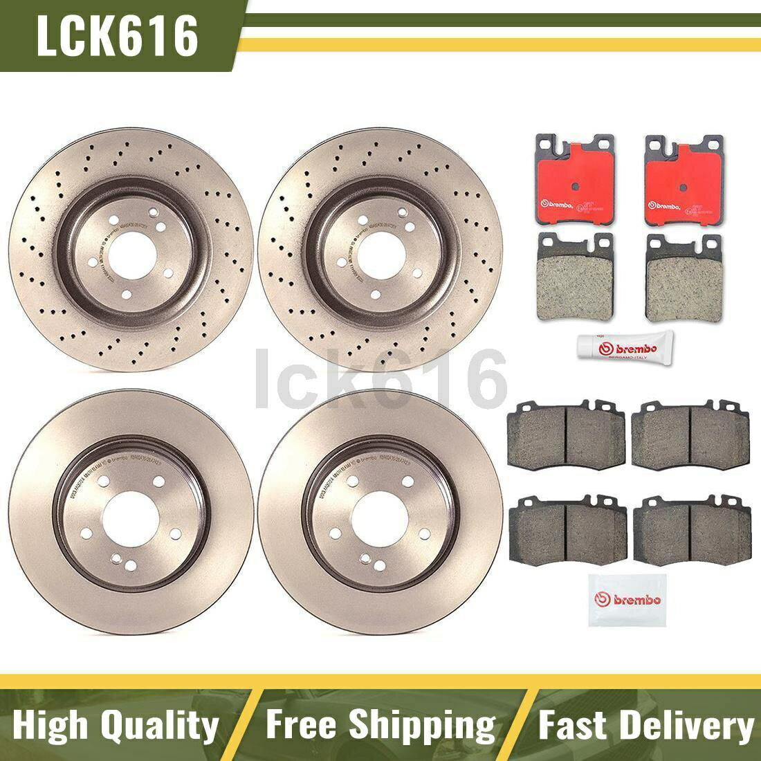 brake disc rotor 02-04メルセデスベンツC32 AMGのブレンボブレーキパッドとローターフロントリア Brembo brake pads and rotors Front Rear For 02-04 Mercedes-Benz C32 AMG