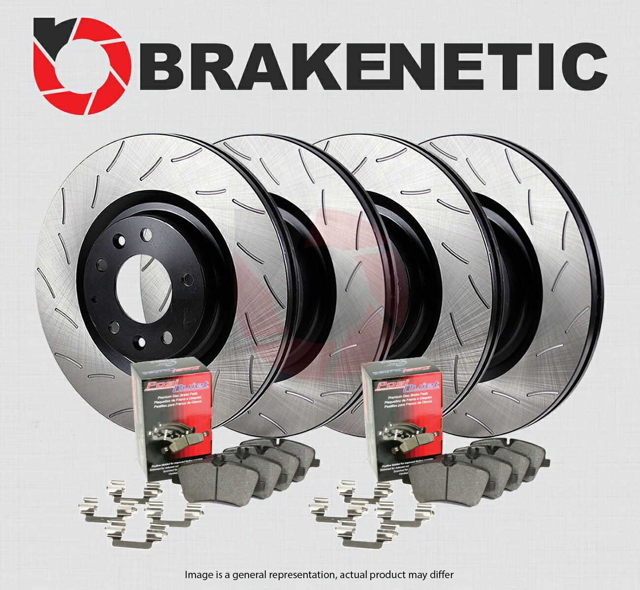 brake disc rotor [F＆R] Brakenetic Premium RSスロットブレーキディスクローター + POSI静かなパッドBPK91048 [F&R] BRAKENETIC PREMIUM RS SLOT Brake Disc Rotors + POSI QUIET Pads BPK91048