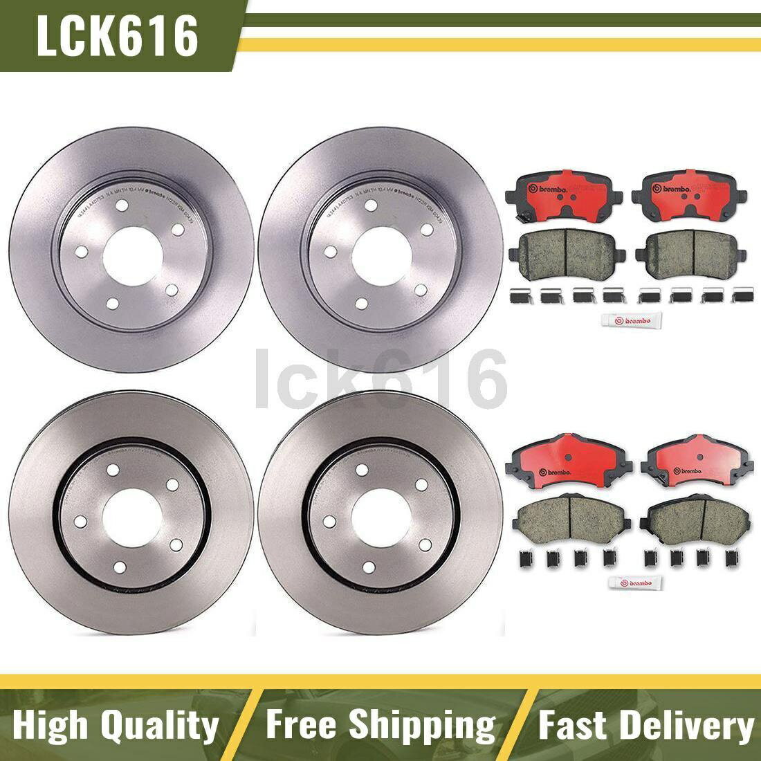 brake disc rotor 2008年から2011年のドッジグランドキャラバンのブレンボブレーキパッドとローターフロントリア Brembo brake pads and rotors Front Rear For 2008-2011 Dodge Grand Caravan