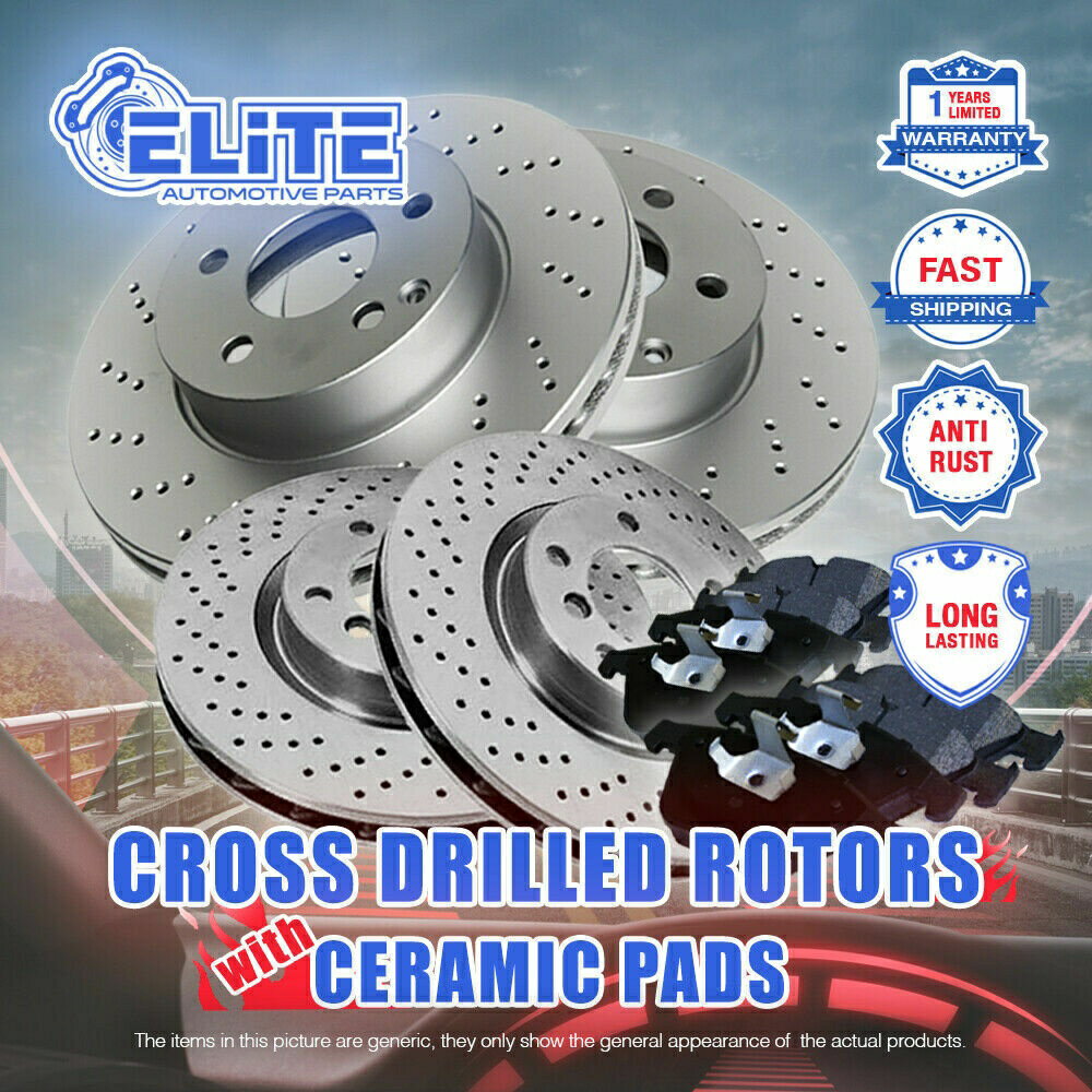 brake disc rotor 2016-2018のF+RドリルローターとパッドメルセデスベンツGLE350 W/AMGスポーツパッケージ F+R Drilled Rotors & Pads for 2016-2018 Mercedes Benz GLE350 w/AMG Sport Package