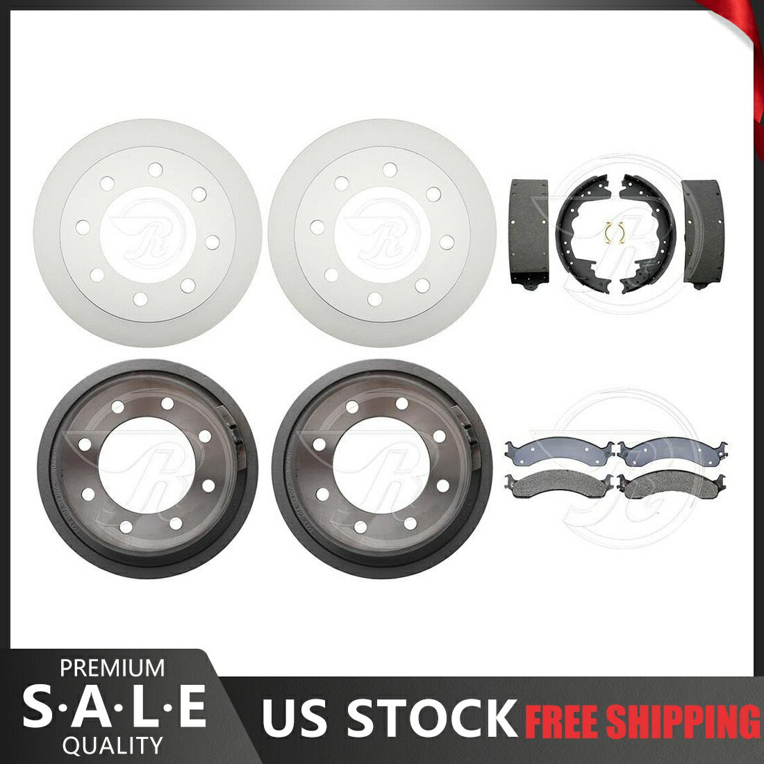 brake disc rotor 2000-2001ダッジラム3500コーティングブレーキロータードラム +メタリックパッドシューズ Fits 2000-2001 Dodge Ram 3500 Coated Brake Rotors Drums + Metallic Pads Shoes