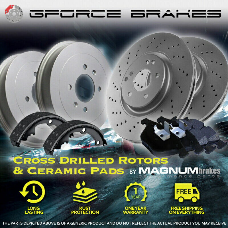 brake disc rotor 2002年のシボレーエクスプレス3500 SRWのフロントドリルローターパッドとリアドラムシューズ Front Drilled Rotors Pads & Rear Drums Shoes for 2002 Chevrolet Express 3500 SRW