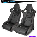 海外製 エアロパーツ バケットレーシングシートリクリン可能ペアデュアルスライダーブラックPUカーボンレザー Bucket Racing Seat Reclinable Pair Dual Slider Black PU Carbon Leather