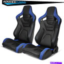 海外製 エアロパーツ 再起動可能なペアレーシングシート +デュアルスライダーPU＆カーボンレザーブルーストライプ Reclinable Pair Racing Seat + Dual Sliders PU&Carbon Leather Blue Stripe