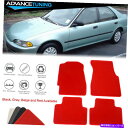 海外製 エアロパーツ フィット92-95ホンダシビックオートフロアマットライナーフロントリアナイロンレッドカーペット4PC Fits 92-95 Honda C...