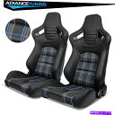 CO GAp[c ċN\ȍ[VOV[g̃jo[TyA +fAXC_[u[Xeb` Universal Pair Of Reclinable Black Racing Seats + Dual Slider Blue Stitching