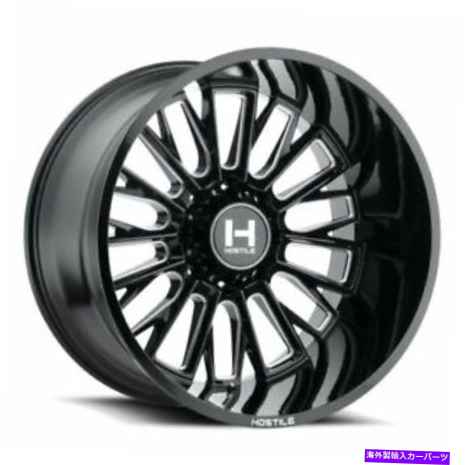 ホイール　4本セット 24x14敵対的なH114フューリーブレードカット（ブラックミリング）ホイール8x6.5（-76mm）セット4 24x14 Hostile H114 Fury Blade Cut (Black Milled) Wheels 8x6.5 (-76mm) Set of 4