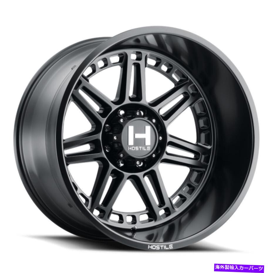 ホイール　4本セット 20x10敵対的H124ルナティック8x180 -19フルブラックホイールリムセット（4）125.2 20x10 Hostile H124 Lunatic 8x180 -19 Full Black Wheels Rims Set(4) 125.2