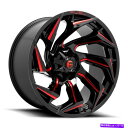 ホイール 4本セット 22x10燃料D755反応8x180 -18ブラックレッドホイールリムセット(4)124.2 22x10 Fuel D755 Reacti...