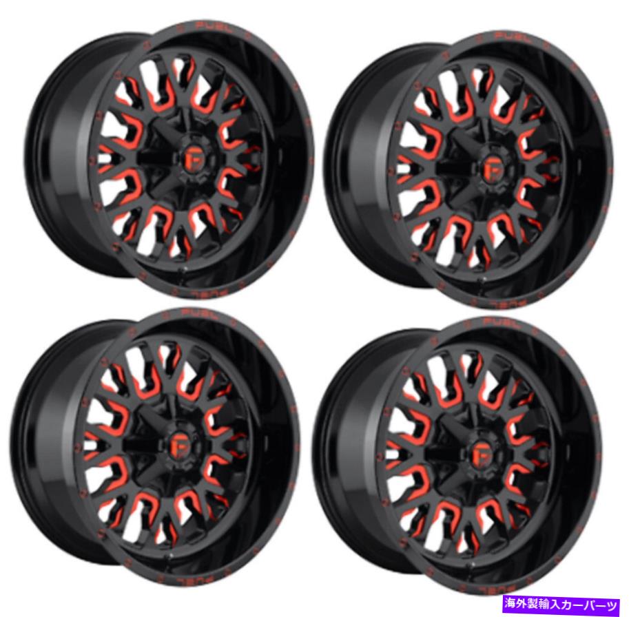 ホイール　4本セット セット4 18 "燃料D612ストローク18x9ブラックw/赤い色合い5x5.5 5x150トラックホイール +20mm Set 4 18" Fuel D612 Stroke 18x9 Black w/ Red Tint 5x5.5 5x150 Truck Wheels +20mm