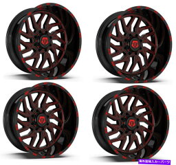 ホイール　4本セット セット4 22 "TIS 544BMR 22x12 8x6.5グロスブラックレッドミリングアクセントホイール-44mm Set 4 22" TIS 544BMR 22x12 8x6.5 Gloss Black Red Milled Accents Wheels -44mm