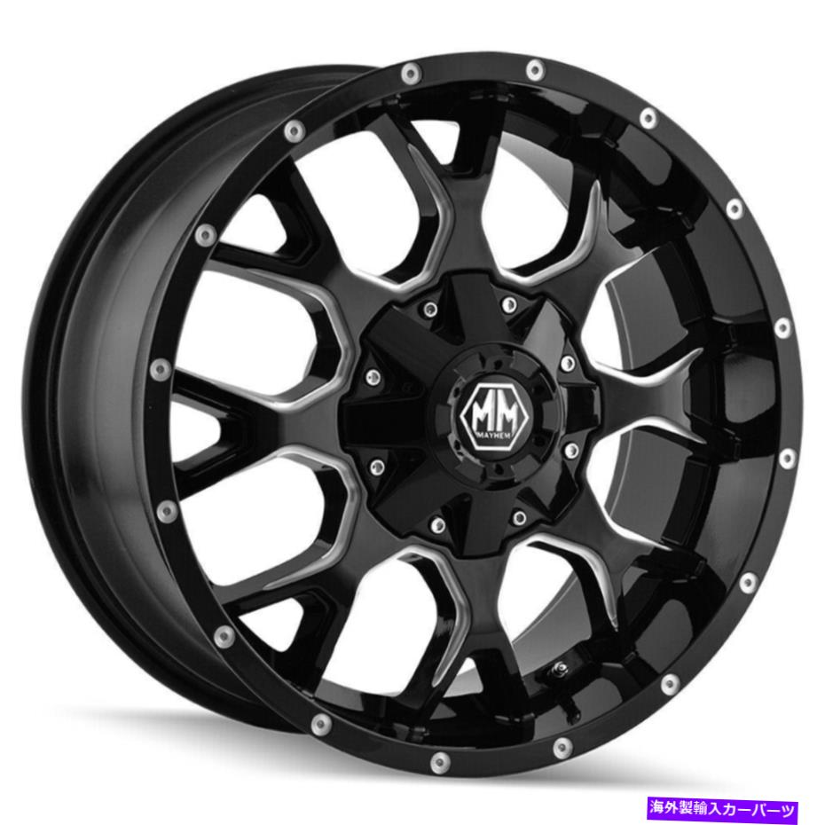 Mayhem 8015 Warrior 20x9 6x135/6x5.5 18 Black Milled Wheels(4) 106 20" inch Rimsカテゴリホイール　4本セット状態新品メーカー車種発送詳細全国一律 送料無料 （※北海道、沖縄、離島は省く）商品詳細輸入商品の為、英語表記となります。Condition: NewBrand: MayhemManufacturer Part Number: 8015-2937M18Rim Diameter: 20Rim Width: 9Quantity: 4Offset: 18Bolt Pattern: 6x135/6x139.7Color: Black MilledWheel Material: AluminumHub Bore: 106 mmWheel Construction: One Piece CastBackspacing: 5.5 inModel: 8015 WarriorCompatible Fastener Seat Type: Conical SeatManufacturer Warranty: 1 YearUPC: 729419074432《ご注文前にご確認ください》■海外輸入品の為、NC・NRでお願い致します。■取り付け説明書は基本的に付属しておりません。お取付に関しましては専門の業者様とご相談お願いいたします。■通常2〜4週間でのお届けを予定をしておりますが、天候、通関、国際事情により輸送便の遅延が発生する可能性や、仕入・輸送費高騰や通関診査追加等による価格のご相談の可能性もございますことご了承いただいております。■海外メーカーの注文状況次第では在庫切れの場合もございます。その場合は弊社都合にてキャンセルとなります。■配送遅延、商品違い等によってお客様に追加料金が発生した場合や取付け時に必要な加工費や追加部品等の、商品代金以外の弊社へのご請求には一切応じかねます。■弊社は海外パーツの輸入販売業のため、製品のお取り付けや加工についてのサポートは行っておりません。専門店様と解決をお願いしております。■大型商品に関しましては、配送会社の規定により個人宅への配送が困難な場合がございます。その場合は、会社や倉庫、最寄りの営業所での受け取りをお願いする場合がございます。■輸入消費税が追加課税される場合もございます。その場合はお客様側で輸入業者へ輸入消費税のお支払いのご負担をお願いする場合がございます。■商品説明文中に英語にて”保証”関する記載があっても適応はされませんのでご了承ください。■海外倉庫から到着した製品を、再度国内で検品を行い、日本郵便または佐川急便にて発送となります。■初期不良の場合は商品到着後7日以内にご連絡下さいませ。■輸入商品のためイメージ違いやご注文間違い当のお客様都合ご返品はお断りをさせていただいておりますが、弊社条件を満たしている場合はご購入金額の30％の手数料を頂いた場合に限りご返品をお受けできる場合もございます。(ご注文と同時に商品のお取り寄せが開始するため)（30％の内訳は、海外返送費用・関税・消費全負担分となります）■USパーツの輸入代行も行っておりますので、ショップに掲載されていない商品でもお探しする事が可能です。お気軽にお問い合わせ下さいませ。[輸入お取り寄せ品においてのご返品制度・保証制度等、弊社販売条件ページに詳細の記載がございますのでご覧くださいませ]&nbsp;