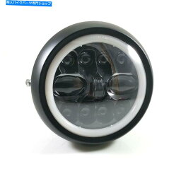 Headlight 7インチブラックハローエンジェルリードヘッドライトプロジェクターラウンドヘッドランプカフェレーサー 7 Inch Black Halo Angel Eyes LED Headlight Projector Round Headlamp Cafe Racer