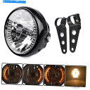 Headlight ユニバーサル7 オートバイバイクヘッドライトLEDターンシグナルライトブラックブラケットマウント Universal 7 Motorcycle Bike Headlight LED Turn Signal Light Black Bracket Mount