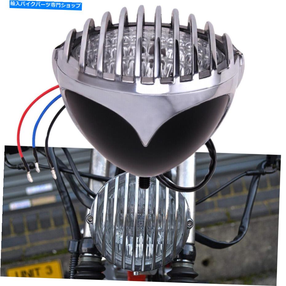 Headlight ハーレーチョッパーボバーカフェレーサー用のオートバイヘッドライトフィングリルL/Hランプ Motorcycle Headlight Finned Grill L/H Lamp For Harley Chopper Bobber Cafe Racer