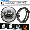 Headlight ハーレーデビッドソンオートバイ用の7インチLEDヘッドライトHI-LO +ブラケットラウンドリング 7 Inch Led Headlight...