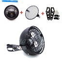 Headlight マットブラックLEDフロントヘッドライトグリルマウントカバーマスクW/マウントブラケットカフェCB Matte Black LED Front Headlight Grill Mount Cover Mask W/ Mount Bracket Cafe CB