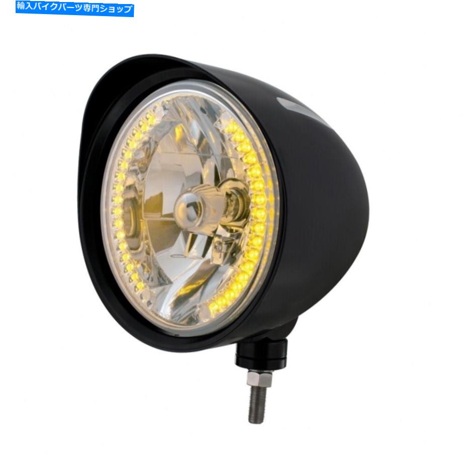 Headlight ブラック「ビレット」スタイルの溝ヘッドライトW/バイザーH4バルブw/ 34アンバーLED Black 