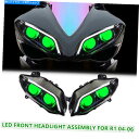 Headlight ヤマハYZF R1 2004-2006オートバイヘッドランプの2x LEDヘッドライトアセンブリグリーン 2X LED Headlight ...