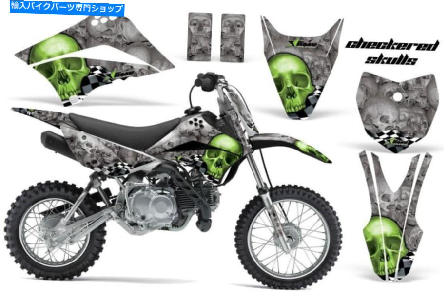 Graphics decal kit カワサキkx 100 01-13グリーンチェッカースカル用のグラフィックキットステッカーデカールラップ Graphics kit Sticker Decal Wrap for KAWASAKI KX 100 01-13 GREEN CHECKERED SKULL