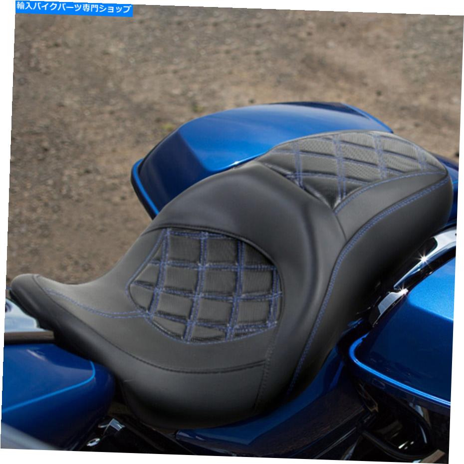 Seats ハーレーストリートグライドにぴったりのドライバー乗客のピリオンシート09-2022ブルーステッチ Driver Passenger Pillion Seat Fit For Harley Street Glide 09-2022 Blue Stitching