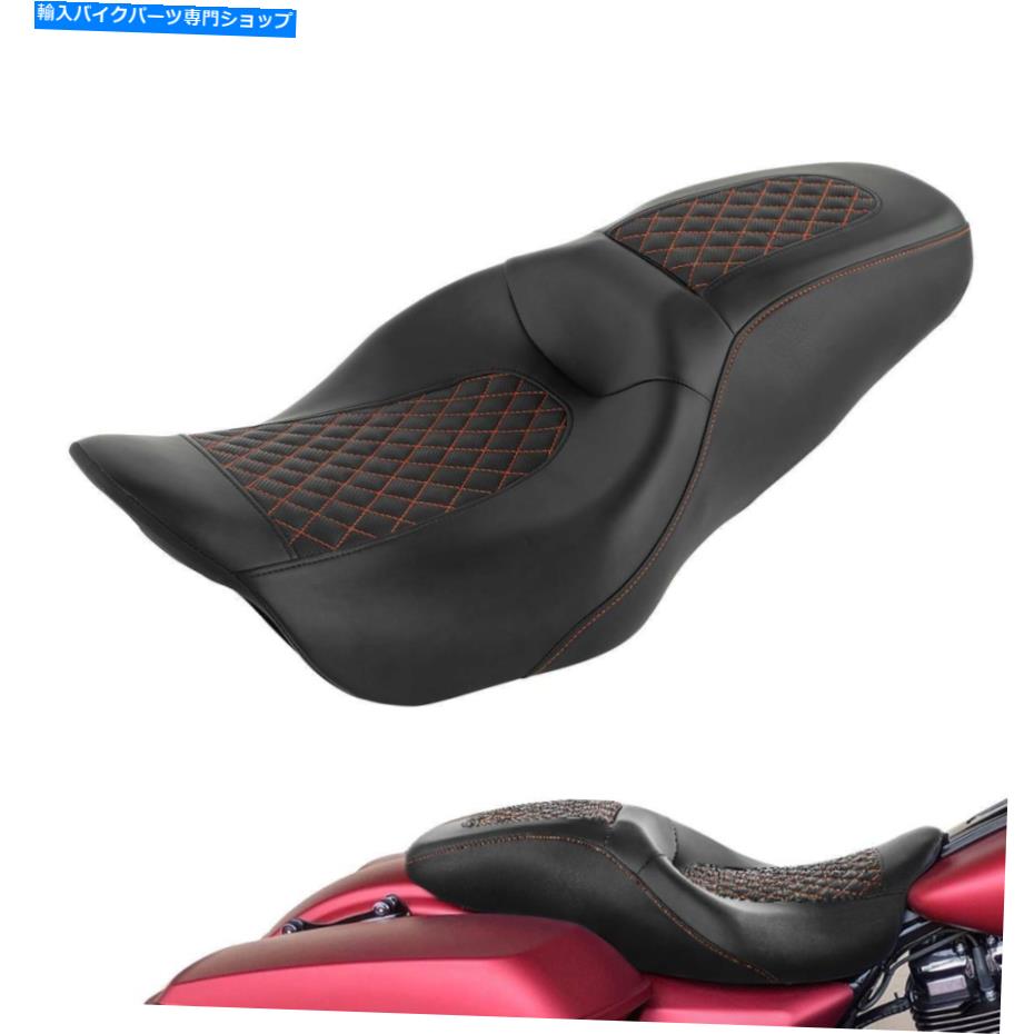 Seats ハーレーロードグライドキングFLHX 09-22に適したオレンジステッチドライバーの助手席 Orange Stitching Driver Passenger Seat Fit For Harley Road Glide King FLHX 09-22