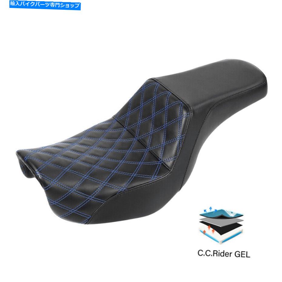 Seats ハーレーダイナローライダーFXDL 06-17に適したブルーステッチドライバーの乗客ジェルシートフィット Blue Stitches Driver Passenger Gel Seat Fit For Harley Dyna Low Rider FXDL 06-17