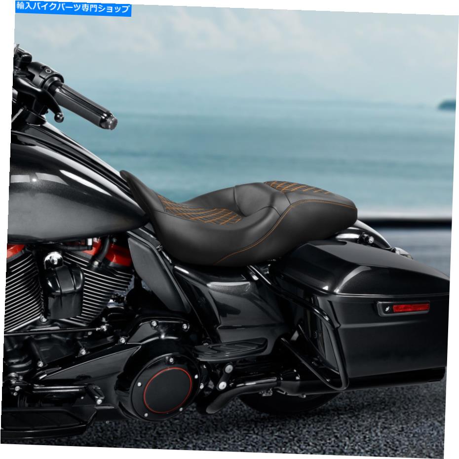 Seats ハーレーストリートグライド2009-2022オレンジブラックに適した2つのドライバーの助手席 Two Up Driver Passenger Seat Fit For Harley Street Glide 2009-2022 Orange Black