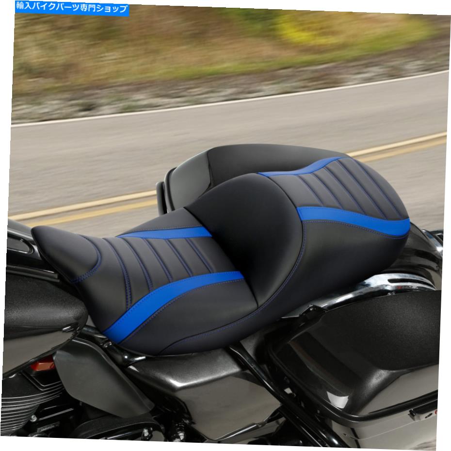 Seats ハーレーツーリングロードストリートグライドにフィットするブラックブルードライバーの助手席09-23 Black Blue Driver Passenger Seat Fit For Harley Touring Road Street Glide 09-23