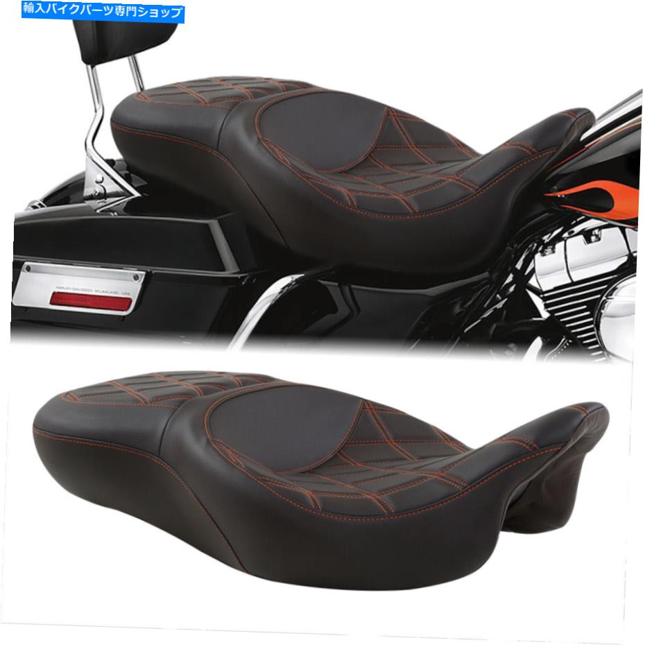 Seats オレンジステッチライダーの乗客のピリオンシートハーレーロードグライド09-22のフィット Orange Stitching Rider Passenger Pillion Seat Fits For Harley Road Glide 09-22
