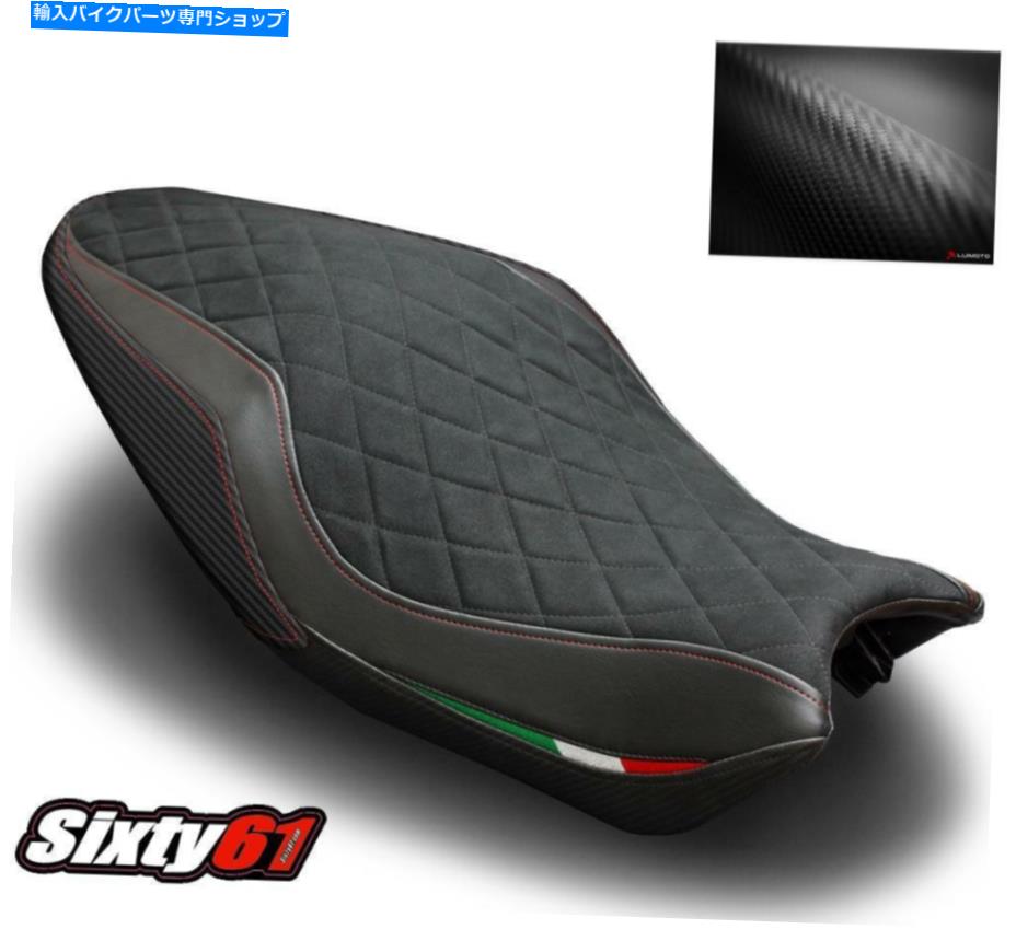 Seats ドゥカティ821 1200シートカバー2014 2015 2016ルイモトレッドステッチスエードカーボンファイバー Ducati 821 1200 Seat Cover 2014 2015 2016 Luimoto Red Stitch Suede Carbon Fiber