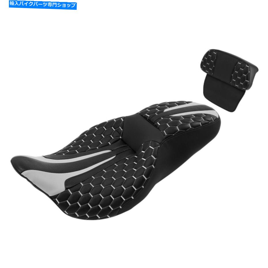 Seats ブラック+ホワイトドライバーの助手席＆バックレストフィットハーレーロードグライド2014-2023 Black+White Driver Passenger Seat & Backrest Fit For Harley Road Glide 2014-2023