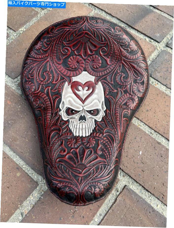 Seats 100％ハンドツールとステッチのボバ、チョッパーシート。頭蓋骨とフィリグリー 100% Hand Tooled And Stitched Bobber, Chopper Seat. Filigree With Skull