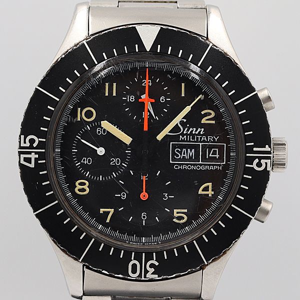 ジン 腕時計（メンズ） デッドストック級 稼働 ジン ミリタリー クロノグラフ 91238 AT/自動巻 デイデイト メンズ腕時計 OGH 9973ABC3738130