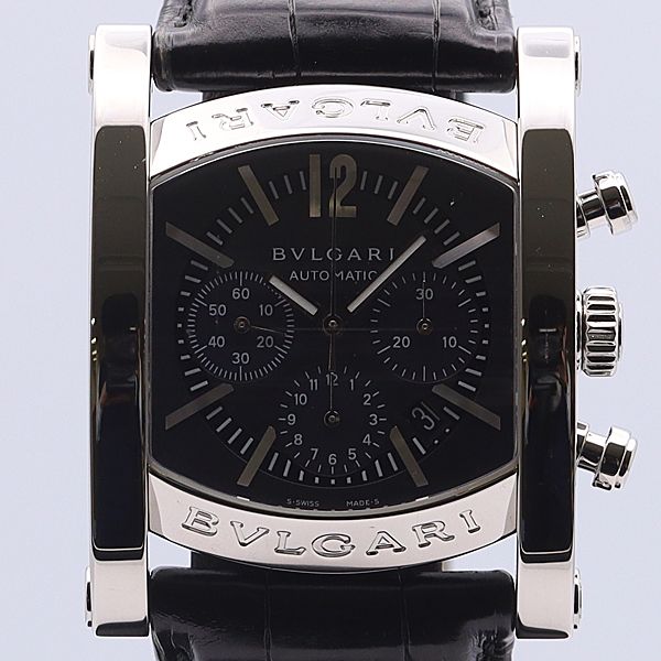 アショーマ 腕時計（メンズ） デッドストック級 保/箱付 稼働 美品 ブルガリ AA44SCH アショーマ AT クロノ 黒文字盤 デイト 2BGT メンズ腕時計 OGH 1813ABC1321210