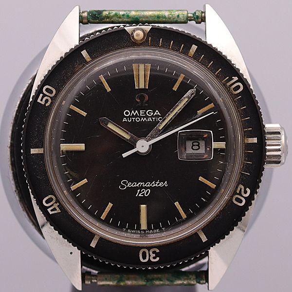 シーマスター デッドストック級 オメガ シーマスター 120 AT 黒文字盤 デイト レディース腕時計 OGH 10845ABC0047520 3ANT