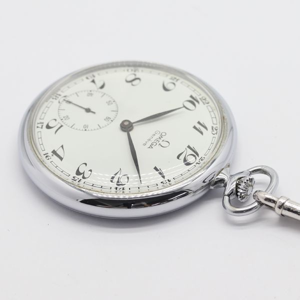 デッドストック級 稼働 良品 オメガ 手巻き 121.1740 ジュネーブ スモセコ ラウンド 白文字盤 懐中時計 STU 1218ABC0347200