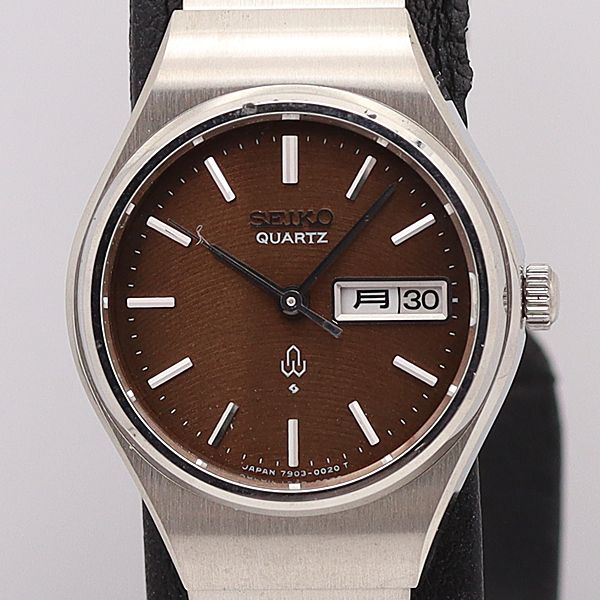 デッドストック級 定価約￥25,000 セイコー QZ 7903-0020 ジョイフル ブラウン文字盤 デイデイト レディース腕時計 779ABC8250000KYM